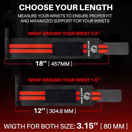 Elastic Cotton Weightlifting Wrist Wraps with Thumb Loops, 1 Pair - color: Black and Red, style: 12" – Beast Mode