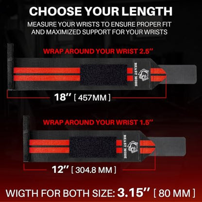 Elastic Cotton Weightlifting Wrist Wraps with Thumb Loops, 1 Pair - color: Black and Red, style: 12" – Beast Mode
