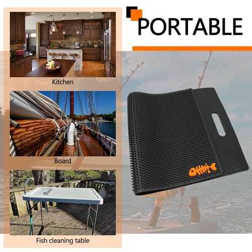NonSlip Fish Fillet Mat for Filleting, Cutting, Cleaning - Heavy Duty Rollable Cutting Board - No Need Fish Grippers - Large Size (14 * 24", Black) - color: Black, size: 24"L x 14"W