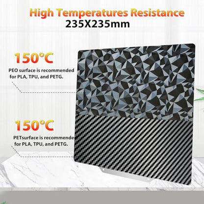 PEO PET Build plate for AD5X/5M/5M pro/Ender 3/3 Pro/Ender 3 S1/Ender 3 V2 Neo/Ender 3 Neo, Diamond PEO+Carbon Fiber PET Spring Steel Sheet 235 x 235 mm for Flashforge 3D Printer Platform