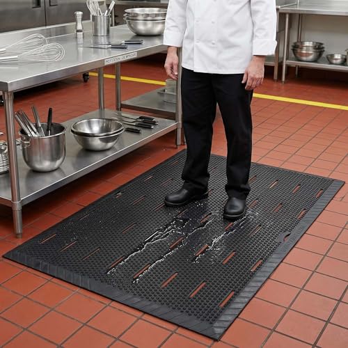 47"x35" Outdoor Rubber Floor Mats, Non-Slip Commercial Restaurant Mat, Heavy Duty Kitchen Drainage Mats for Outside, Industral, Pool, Entrance, Bar, Wet Area,Oil Proof