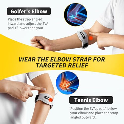 CAMBIVO 2 Pack Tennis Elbow Brace Strap for Tendonitis, Light Gray - color: Light Gray, size: 2 Count (Pack of 1)