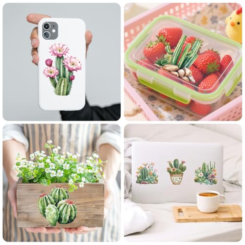 Peacoblue 18 Sheets Rub on Transfers for Crafts, Cactus and Succulent 3.6"x3.9" UV DTF Cup Wraps Waterproof Rub on Cold Transfers Stickers for Wood Glass Metal Cup Tumblers Mirrors Mugs Home Decor - style: Cactus And Succulent