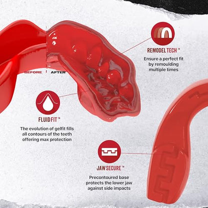 SAFEJAWZ Mouth Guard, Slim Fit Mouthguard for Adult & Youth with Case - color: Red, size: Adult (12+ Years)