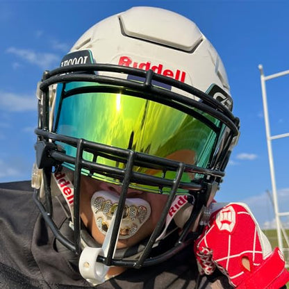 LeCool Football Mouth Guard with Connected Strap- 3D Beast Chrome Adult and Youth Mouth Guard-Mouth Piece for Sports for Maximum Air Flow and Teeth Protection - color: White