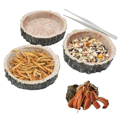 3 Pack Reptile Water Dish Food Bowls, Hermit Crab Food Dish with Feeding Tongs, Bearded Dragon Water Bowl, Suitable for Hermit Crab Lizard Gecko Tortoise Turtle Frog Leopard Crested Gecko