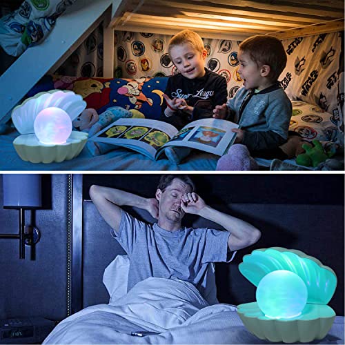 Shell Pearl Beach Themed Night Light, RGB 8 Colors Changing Mood Shell Pearl Lamps, Bedside LED Clamshell Portable Night Lights for Bar (Green) - color: Green