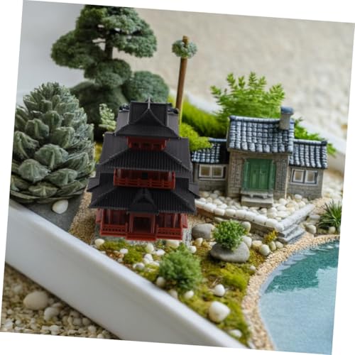 Healeved Miniature Pagoda Tower Aquarium Fish Tank Decoration, Small 7.8x7.8x8.8cm Resin Dual-Structure Japanese Garden Ornament for Desktop Zen Micro Landscape