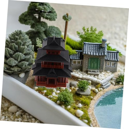 Healeved Miniature Pagoda Tower Aquarium Fish Tank Decoration, Small 7.8x7.8x8.8cm Resin Dual-Structure Japanese Garden Ornament for Desktop Zen Micro Landscape