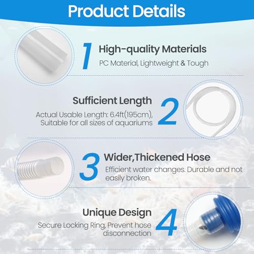 Small Gravel Vacuum for Aquarium Siphon, Fish Tank Cleaner, Blue | 6.4ft Fish Tank Siphon, Quick & Easy Waste Removal or Water Changes, Effectiveness, Value for Money, Ease of Use