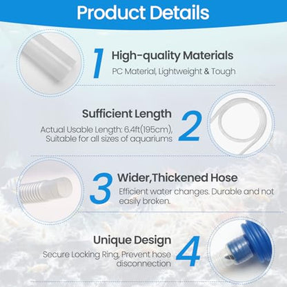 Small Gravel Vacuum for Aquarium Siphon, Fish Tank Cleaner, Blue | 6.4ft Fish Tank Siphon, Quick & Easy Waste Removal or Water Changes, Effectiveness, Value for Money, Ease of Use
