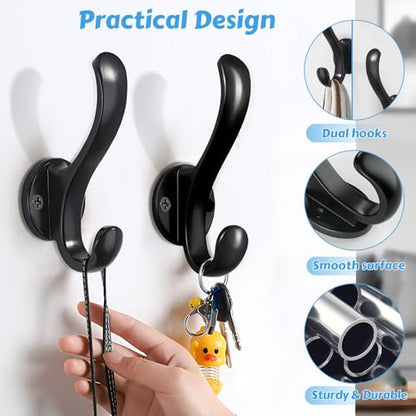 6 Pack Coat Hooks Wall Mount Heavy Duty Utility Retro Double Hooks for Hanging Coats,Hat, Towel, Key, Robe, Scarf, Bag, Cap (Black) - color: 6 Pack-Black