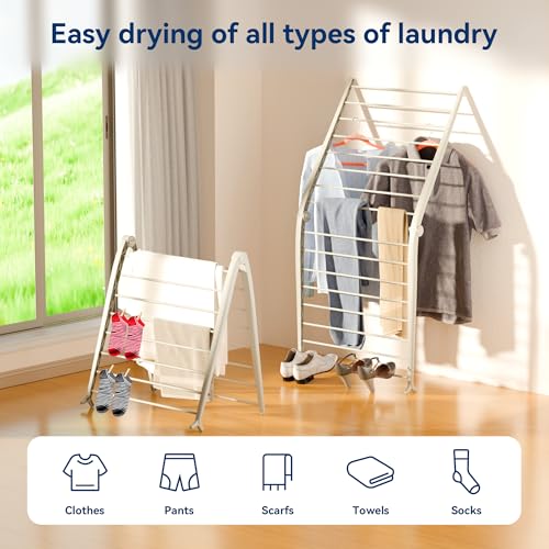 Whitmor Spacemaker Folding Drying Rack, Indoor Clothes Organizer with Patent-Pending Design, Space Saving, 6" L x 26" W x 51.5" H, Beige - color: Beige