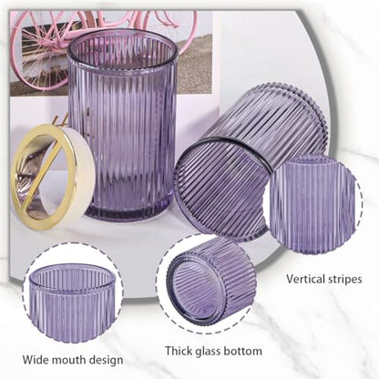 Toothbrush Holders for Bathrooms, 2pcs Purple Glass Toothbrush Holder, Bathroom Toothbrush Cup and Toothpaste Holder with Gold Divider, Tooth Brush and Toothpaste Organizer for Countertop - color: Purple Gold