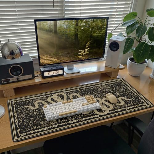 Large Desk Mat, Desk Matt for Desktop, Computer Gaming Mouse Pads, Stitched Edges Soft Mat for Desktop Office Home 35.4 x 15.7 Inches (Black Gold Snake) - color: Black Gold Snake
