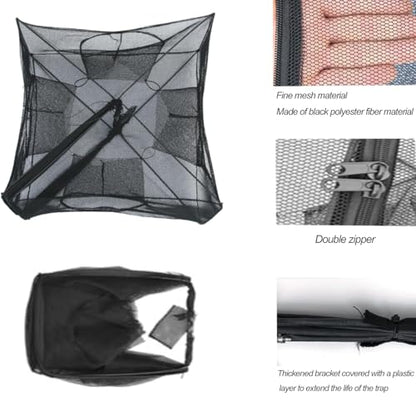 Fishing Bait Trap Collapsible Fish Bucket Net Lightweight Aluminum Pole Non-Slip Handle Catch Small Fish Crab Crawfish Cage 4 Hole