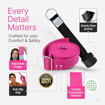 Leg Stretcher Strap with Door Anchor and Resistance Band, Splits Trainer - color: Vibrant Pink