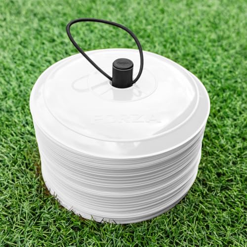 FORZA Flat Training Marker Cones | Durable Multi-Colored Sports Marker Cones for Sports & Fitness Drills - Pack of 50 - color: White