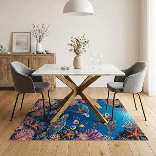 5'x7' Washable Graphic Turtle Area Rug, Teal Non-Shedding Pet Friendly Carpet for Small Living Room, Playroom, Bedroom, Easy Care Kids Safe Mat | Ref:1955521 - color: Blue/Pattern 24, size: 5' x 7' (Rectangular)