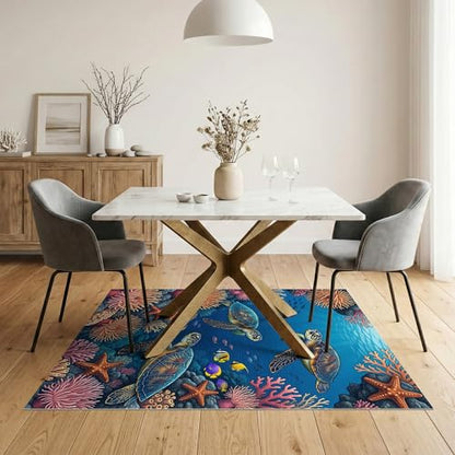 5'x7' Washable Graphic Turtle Area Rug, Teal Non-Shedding Pet Friendly Carpet for Small Living Room, Playroom, Bedroom, Easy Care Kids Safe Mat | Ref:1955521 - color: Blue/Pattern 24, size: 5' x 7' (Rectangular)