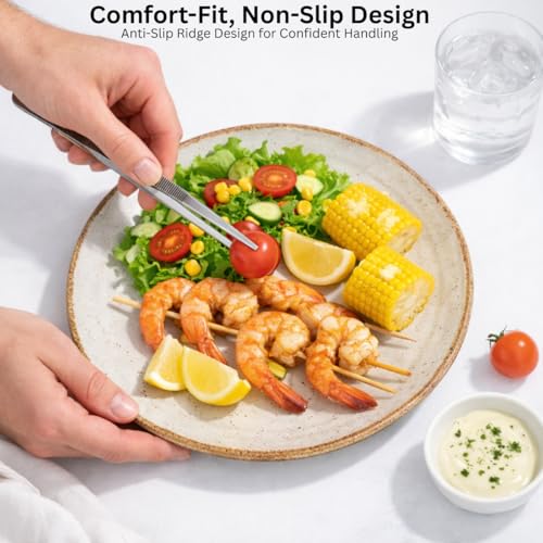3PCS Stainless Steel Tweezer Set (8", 10", 12") – Precision Grip Tongs for Cooking, Plating, BBQ, Aquarium, Crafting & Lab Use, Long Reach, Non-Slip Control, Durable Rust-Resistant Tools