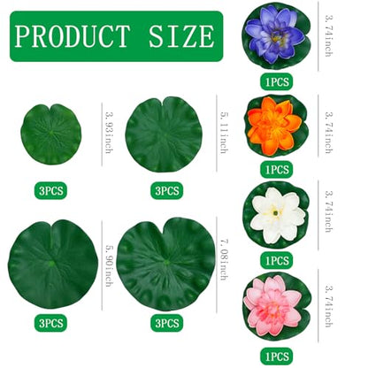 16 Pieces Artificial Floating Foam Lotus Flowers with Lotus Leaves Pond Plants Ornament Realistic Lily Pads Floating for Pond Pool Aquarium Water Decoration