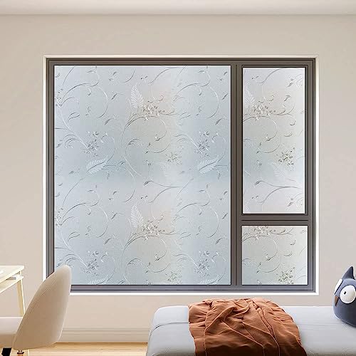 Frosted Privacy Glass Window Film, Vinyl Decorative Window Decals, Static Clings No-Glue Removable Window Film for Home Bathroom Living Room (35.4 x 157.4 inch) - size: 35.4'' x 157.4'' (90 x 400 cm)