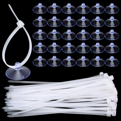 60 Pcs Aquarium Suction Cups with 60 Pcs Adjustable Zip Ties Set, Small Suction Cups for Aquarium Plant Holder Fish Tank Plants Kitchen Christmas Hanging Organization