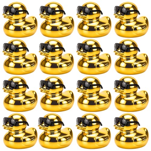 Hiboom Gold 24 Pcs 2 Inch Duck Statues Figurines Centerpieces Gifts Car Dashboard Decorations for Birthday Gift Party Decoration Favors (Sunglasses Duck) - color: Gold, style: Sunglasses Duck