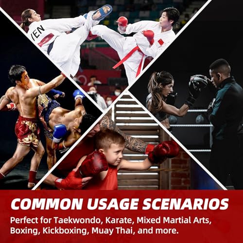 Martial Arts Karate Protective Sparring Gear Package Deal/Gift Adjustable Adult & Youth Headgear, Gloves & Kicks for MMA, Taekwondo, Boxing Training (Red, Medium)