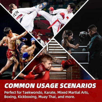 Martial Arts Karate Protective Sparring Gear Package Deal/Gift Adjustable Adult & Youth Headgear, Gloves & Kicks for MMA, Taekwondo, Boxing Training (Red, Medium)