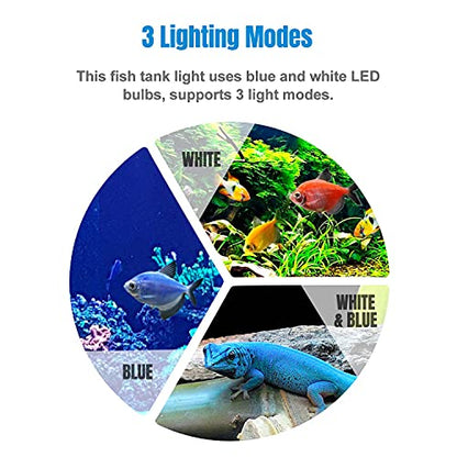 7.5" White & Blue Submersible LED Aquarium Fish Tank Light with Timer/Dimmable Underwater Fish Tank Aquarium LED Lights Fixture for Saltwater Freshwater Fish, Plant Grow, Coral Reef Decorations