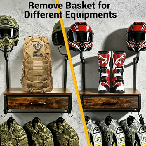 Motorcycle Helmet Holder Wall Mount for 2 Helmets, Black/Rustic