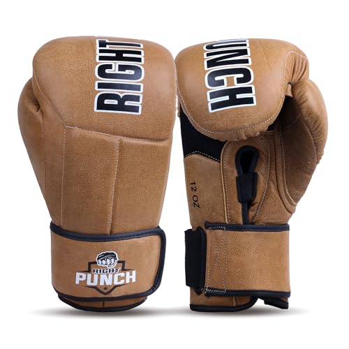 Leather Boxing Gloves for Men & Women | Ideal for Punching Bag, Sparring, MMA, Muay Thai, Kickboxing & Martial Arts - color: Brown, size: 12 OZ