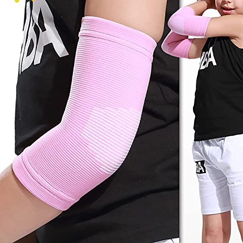 Kids Arm Guard,Compression Elbow Pads,Children Elbow Sleeves,Elbow Protection for Cycling Sports Basketball Volleyball(1 PAIR) (Pink) 1 - color: Pink