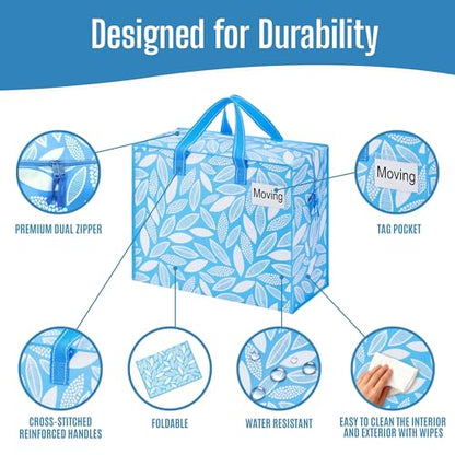 VENO 4 Pack Heavy Duty Moving Bags, Storage Bags, Packing Supplies, Top Zipper, Storage Totes for Camping, Clothes, Bedding, Comforters, Pillows (13 Gallon,Spring Breeze, 4 Pack)