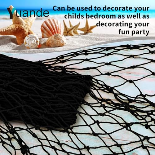 Decorative Fishing Net 5x10 ft,YuanDe 2 Pack Large Black Picture Fish Net, Wall Photo Hanging Fishnet for Nautical Mermaid Pirate Ocean Themed Hawaii Beach Under The Sea Party Decorations