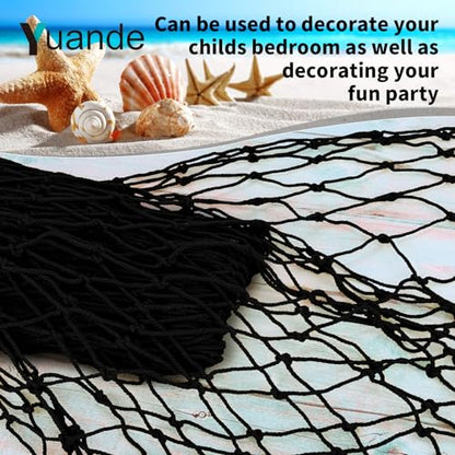 Decorative Fishing Net 5x10 ft,YuanDe 2 Pack Large Black Picture Fish Net, Wall Photo Hanging Fishnet for Nautical Mermaid Pirate Ocean Themed Hawaii Beach Under The Sea Party Decorations