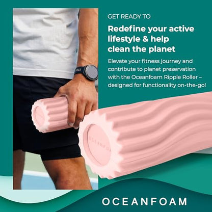 Oceanfoam Ripple Travel Foam Roller (11" x 3.35") Firm Mini Foam Roller for Physical Therapy, Deep Tissue Massage, Back Pain - High Density, Ergonomic Wave Textured - Yoga, Pilates, Exercise (Blush) - color: Blush