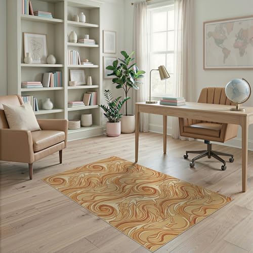 4'x6' Washable Modern Swirl Accent Rug, Beige Non-Shedding Small Carpet Pet Friendly & Kids Safe Play Mat for Playroom, Bedroom, Reading Nook | Ref:2067604 - color: Beige/Pattern 39, size: 4' x 6' (Rectangular)