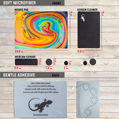 Mouse Pad Adhesive Bottom - Sticks to Any Surface - Portable - Webcam Covers and Screen Cleaner Included (Color Swirl) - color: COLOR SWIRL