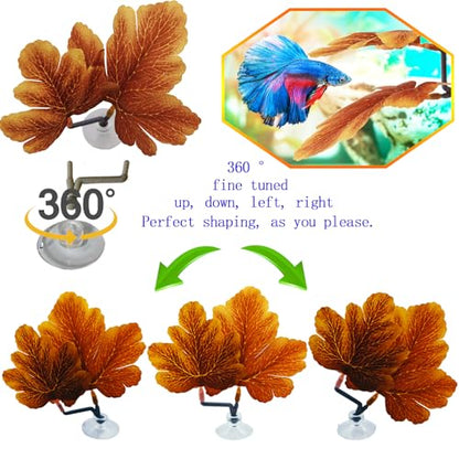 Fish Leaf Pad Betta Leaf Hammocks with Suction Cup 3pcs Fish Tank Accessories Aquarium Decor Plastic Plants Natural Habitat Spawning Breeding Resting Bed Multi Leaf Design (Yellow)