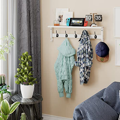 AMBIRD Coat Rack Wall Mount with Shelf, 28.9 Inches Coat Hooks Wall Mounted with 5 Hooks, Hat Wall Hooks for Hanging in Entryway, Living Room, Bathroom, Bedroom (White, 28.9 * 4.5 inches) - color: White, size: 5 Hooks 28.9" L