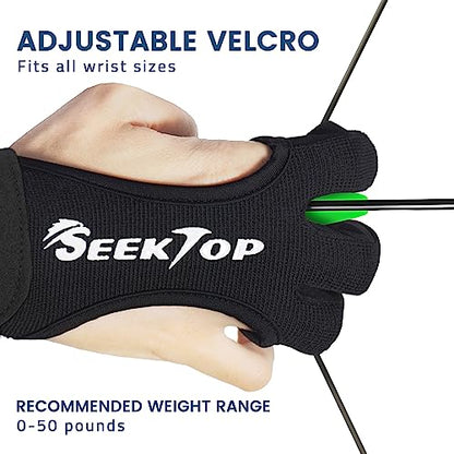 Seektop Archery Gloves Shooting Hunting Leather Three Finger Protector - color: Black, size: Medium