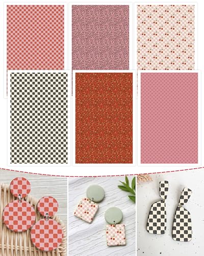 Puocaon Retro Clay Transfer Paper - Checkerboard Cherry Black White Transfer Sheets for Polymer Clay Earrings Jewlery - color: checkerboard