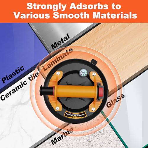 Suction Cups for Glass & Tile, 8" Heavy Duty Suction Cup with Pump/Gauge, 3-Layer Design Holds 880 lbs Vacuum Lifter for Large Granite, Metal, Windows, Countertop Installation