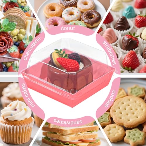 TMLQPACK 100Pack 4 Inches Charcuterie Boxes with Clear lids Covered Strawberries Boxes - color: Pink