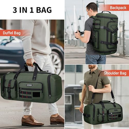 WITZMAN Duffle Bag for Men 3 in 1 Convertible 40L Nylon Gym Travel Backpack | Multi-pockets with Shoe Compartment and Dry-wet Pocket, One Duffel Bag for Sports, Weekender, Overnight, B693 Army Green - color: Army Green