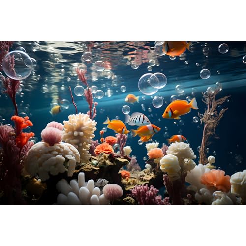 Underwater World Aquarium Background Colorful Corals and Reefs Tropical Fish Terrarium Background Tropical Jungle Style Under The Sea Fish Tank Background Blue Undersea World Tank Decors 24x12in - color: Marine Orange, size: 24(W)x12(H)in