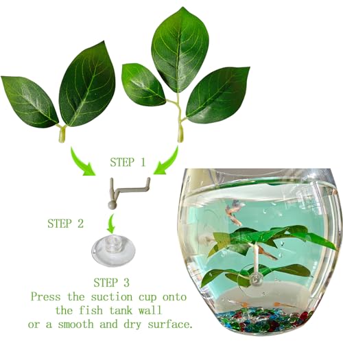 Fish Leaf Pad Fish Tank Accessories Aquarium Décor Simulating 3 pcs Adjustable Plastic Plants Betta Natural Habitat Playing Spawn Breed Rest Bed with Suction Cup Multi Leaf Design (3)